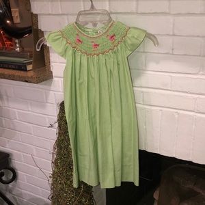 Little girl smocked dress flamingo 4t